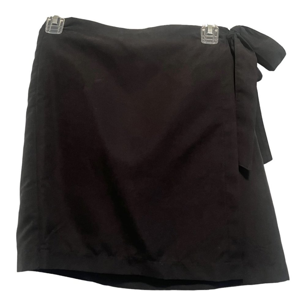 Women's Faux Suede Black Wraparound Mini Skirt, Size Large